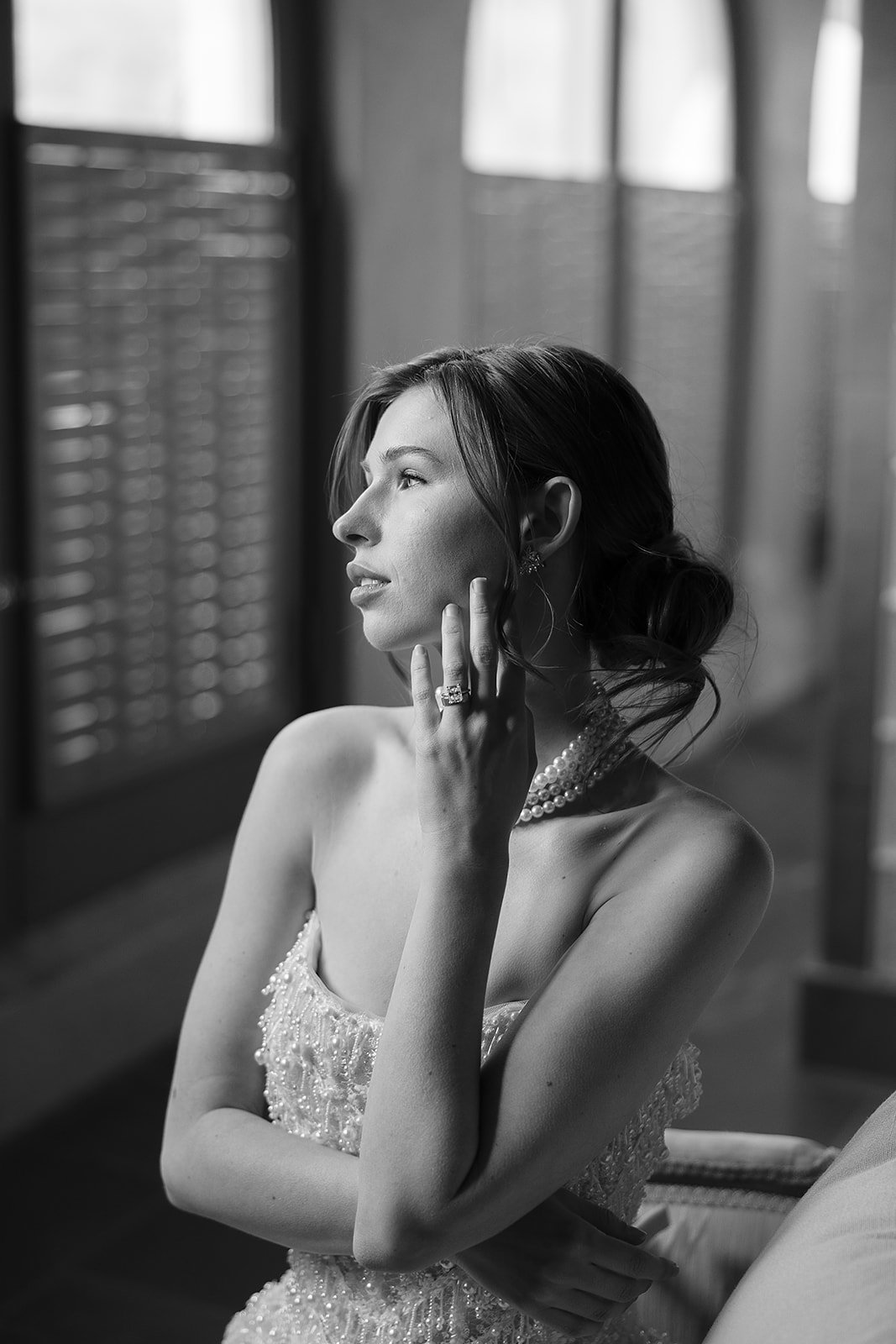 Bride portrait at a ruined concrete wall wedding venue with floral installation